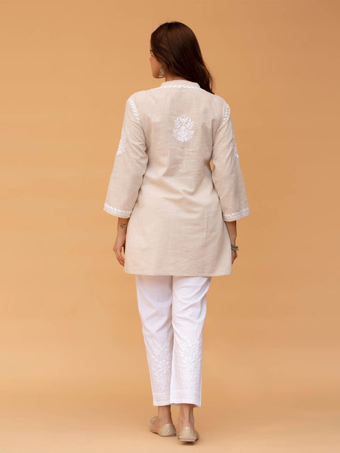 Anushka in Saba Chikankari Short kurta in Slub cotton - Beige